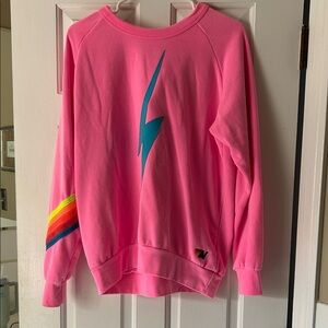 Aviator Nation Pink Sweater with Blue Lightning Bolt